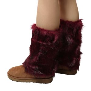 Yarnart Leg Warmer Faux Fur Leggings Claret Red - F506