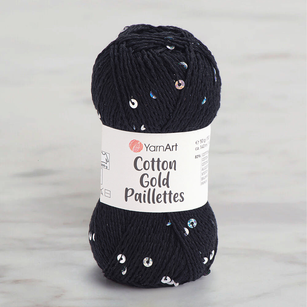 Yarnart Cotton Gold Paillettes Black Hand Knitting Yarn – 7101