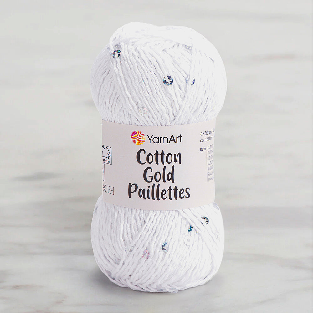 Yarnart Cotton Gold Paillettes White Hand Knitting Yarn – 7102