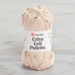 Yarnart Cotton Gold Paillettes Beige Hand Knitting Yarn - 7104