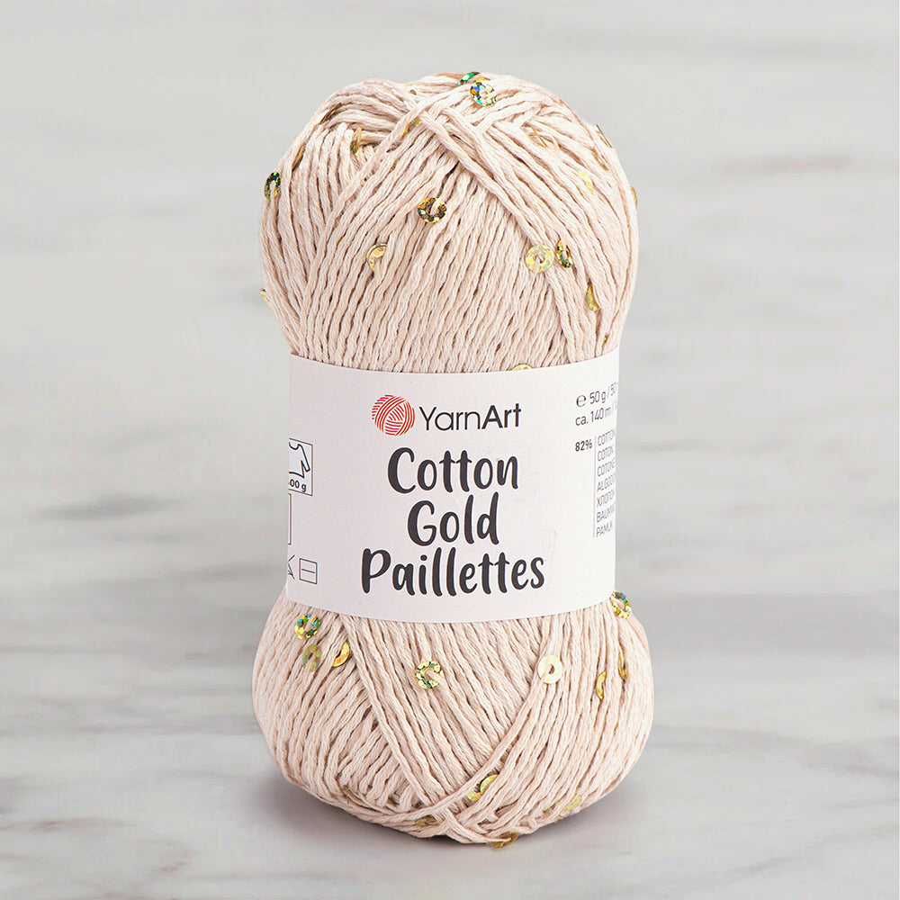Yarnart Cotton Gold Paillettes Beige Hand Knitting Yarn – 7104