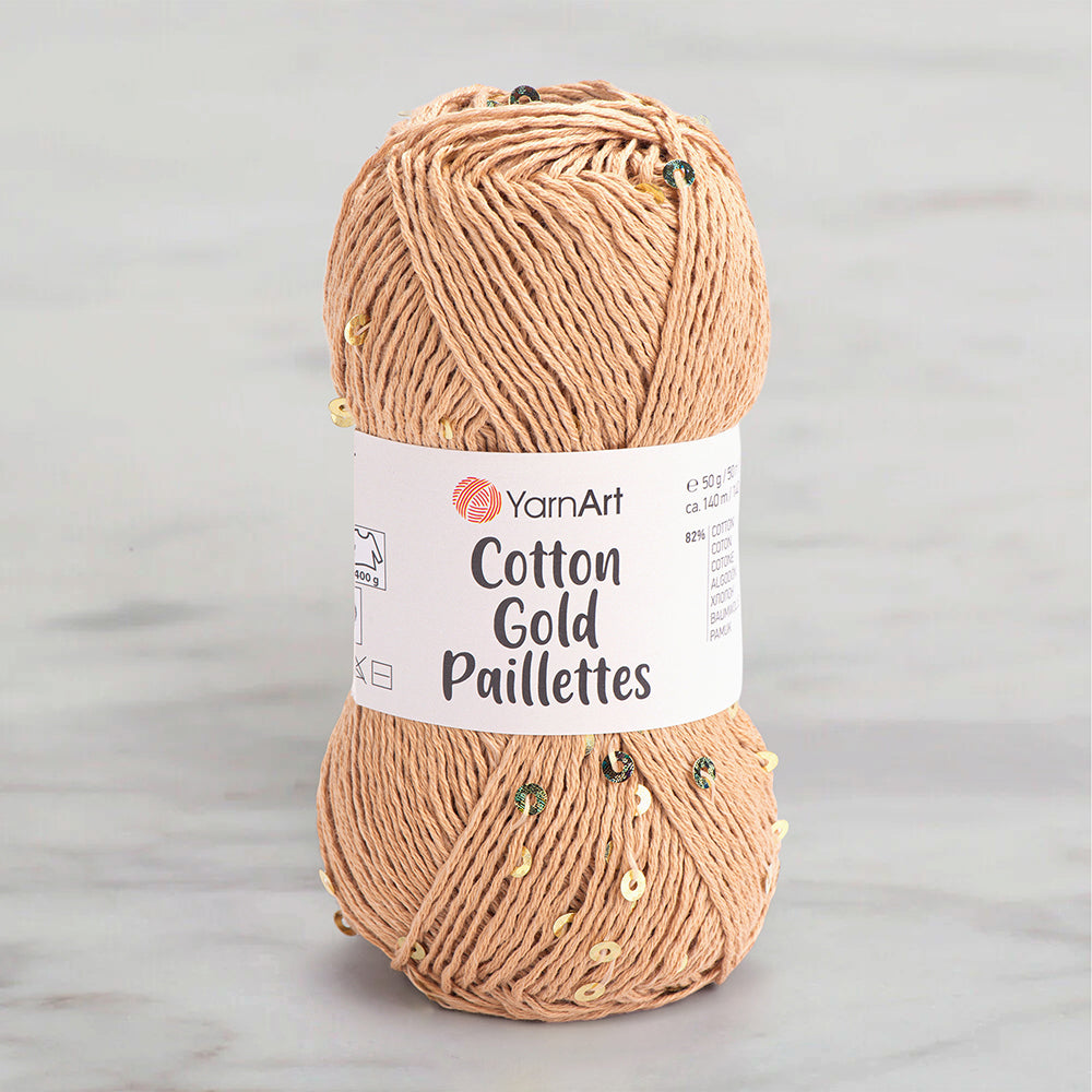 Yarnart Cotton Gold Paillettes Beige – Hand Knitting Yarn – 7105