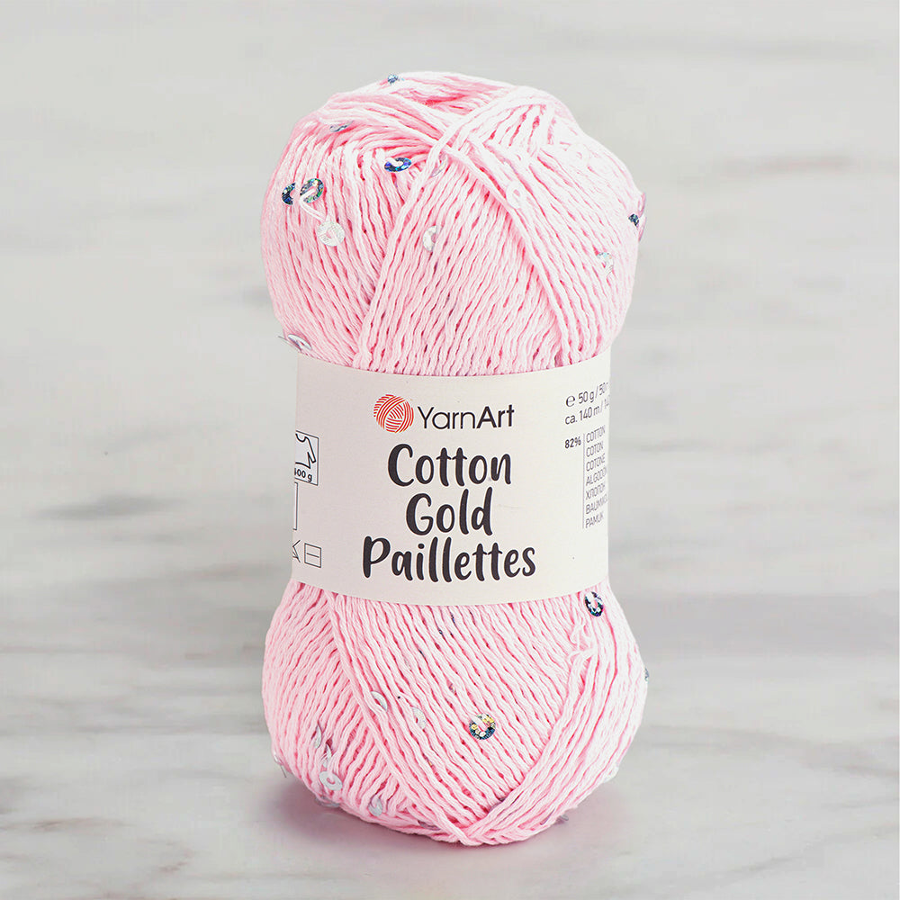 Yarnart Cotton Gold Paillettes Pink Hand Knitting Yarn – 7107