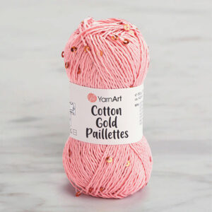Yarnart Cotton Gold Paillettes Pink Hand Knitting Yarn - 7108
