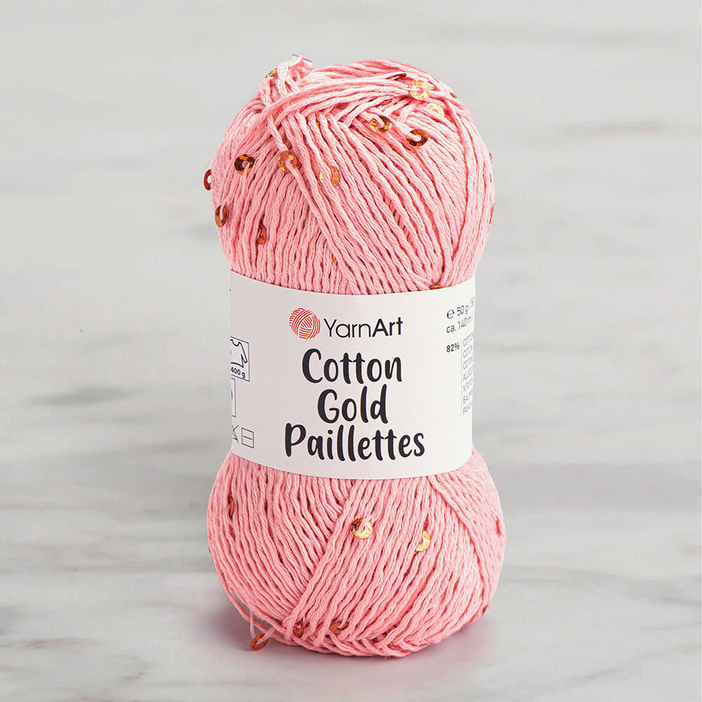 Yarnart Cotton Gold Paillettes Pink Hand Knitting Yarn – 7108
