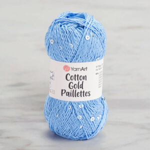 Yarnart Cotton Gold Paillettes Blue Hand Knitting Yarn - 7110