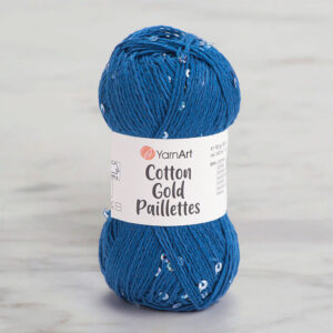 Yarnart Cotton Gold Paillettes Blue Hand Knitting Yarn - 7111
