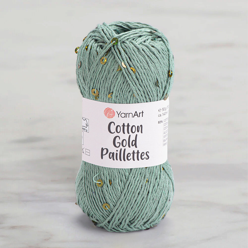 Yarnart Cotton Gold Paillettes Green Hand Knitting Yarn – 7113