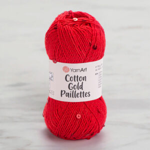 Yarnart Cotton Gold Paillettes Red Hand Knitting Yarn - 7115