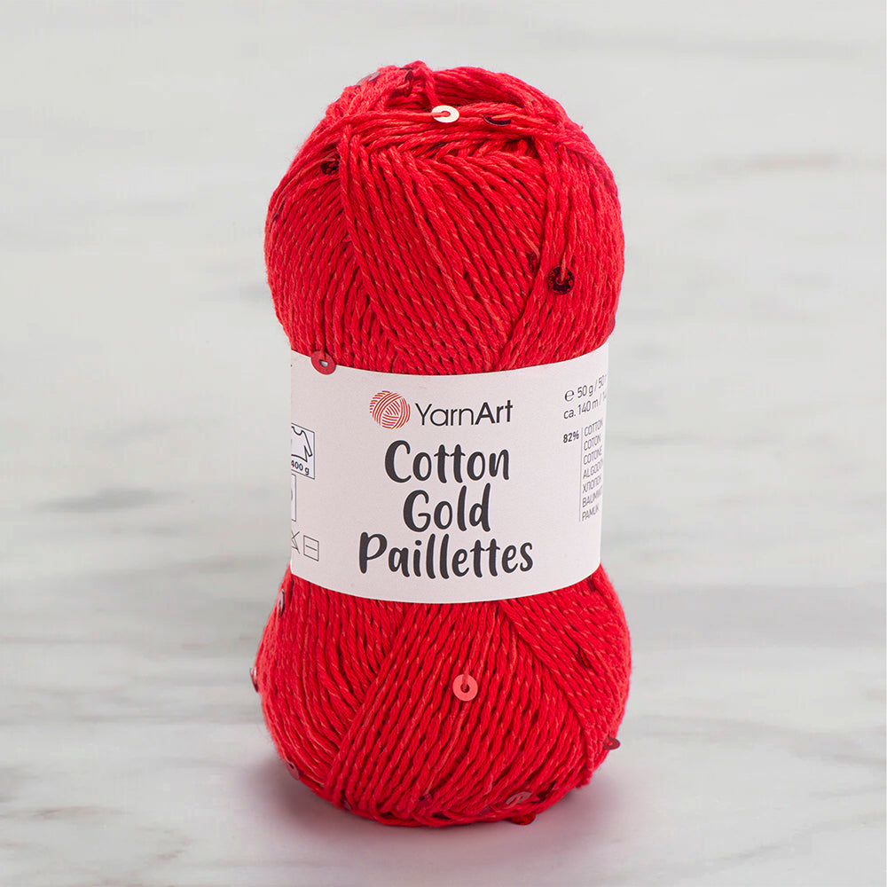 Yarnart Cotton Gold Paillettes Red Hand Knitting Yarn – 7115